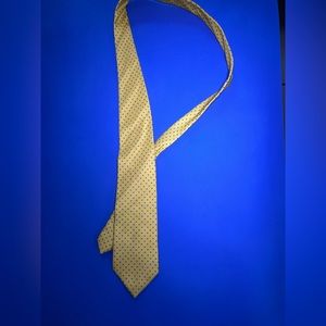 Yellow and blue polka dotted 100% silk men’s tie.